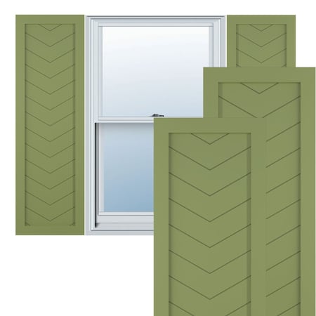 True Fit PVC Single Panel Chevron Modern Style Fixed Mount Shutters, Moss Green, 15W X 44H